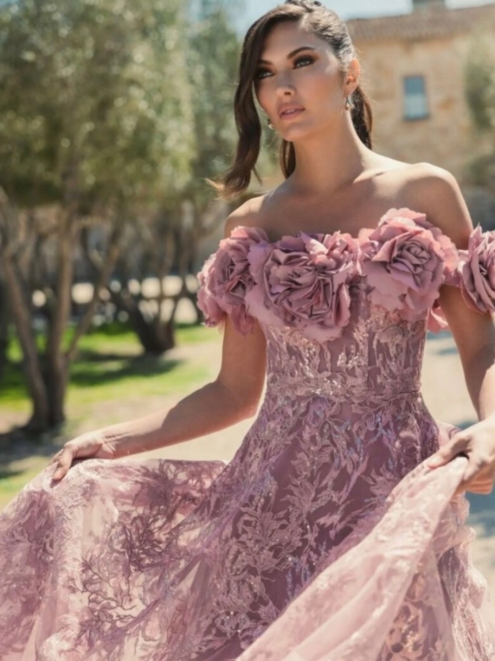 NWT Mac Duggal Oversized Floral Off-the-Shoulder Formal Gown